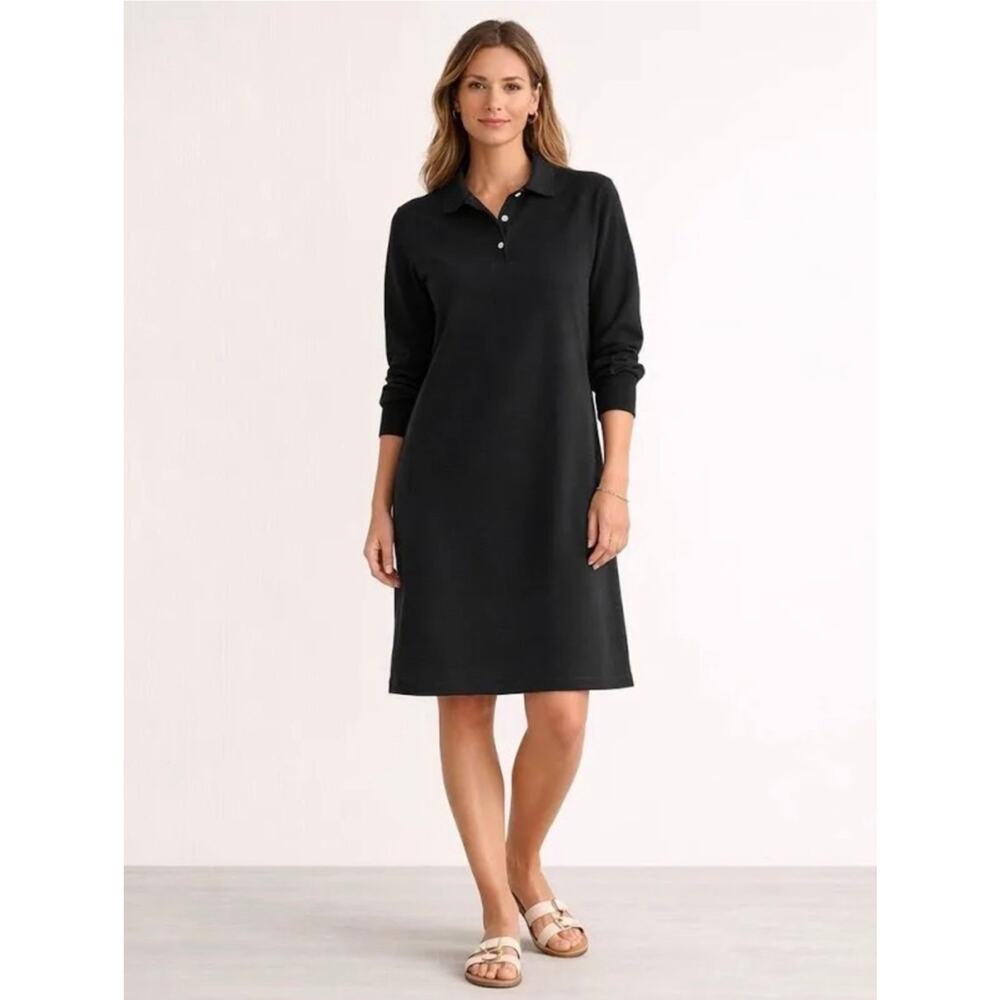 NWT Tuckernuck Frances Black Long-Sleeve Pique Polo Dress SZ M